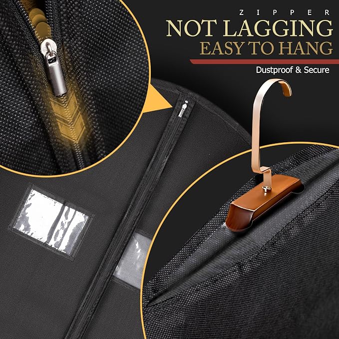 Hleelomi 5 Pack 40-inch Suit Bag Garment Bag for Travel and Storage, Garment Bags for Hanging Clothes with Zipper and Visible Transparent Window, Black - Image 6