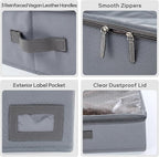 10" High Capacity Under Bed Storage Bins (3-Pack, Charcoal Grey), Deep 600D Heavy Duty Oxford Fabric Organizer Containers with Matching Vegan Leather Handles for Comforters, Pillows & Blankets - Image 3