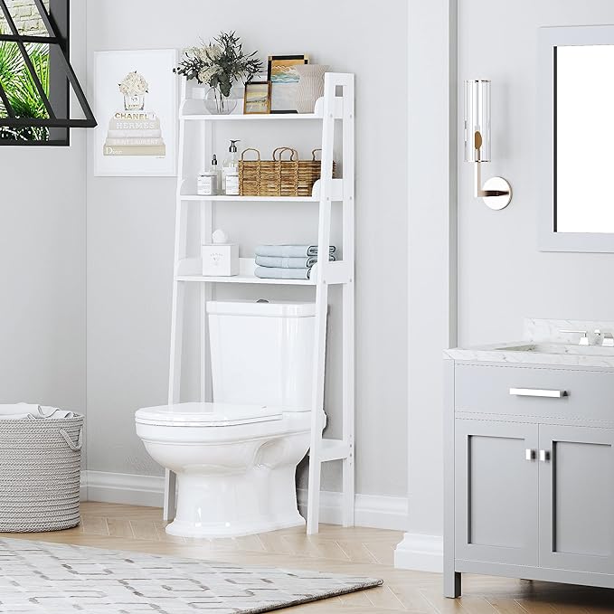UTEX Over The Toilet Storage Shelf, 3-Tier Bathroom Organizer, White - Image 5