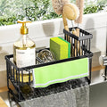 Cisily Kitchen Sink Caddy Organizer with High Brush Holder, Sponge Holder for Sink, 304 Rustproof Stainless Steel, Countertop Soap Dispenser Organizer, Black with Towel Rack, 9.25 by CISILYHOMELIFE