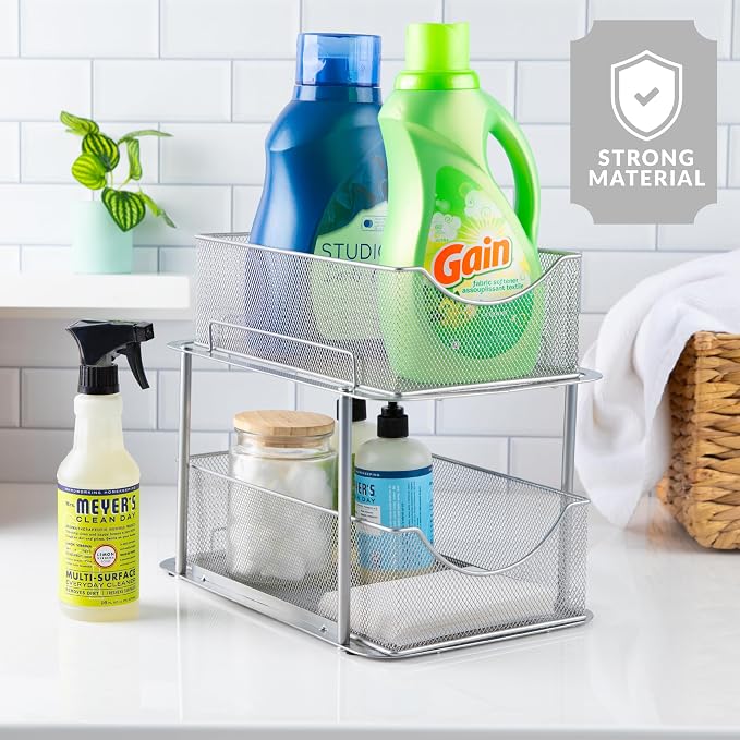 Sorbus Pull-Out Under Sink Organizer, Mesh Construction (Silver, 2 Pack) - Image 6