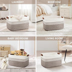 72L Woven Laundry Basket Hamper with Leather Handles,Dark Brown - Image 4