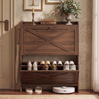 VASAGLE Narrow Shoe Storage Cabinet Organizer with 2 Flip Drawers | Freestanding Shoe Rack, Fits 14 to 16 Pairs, for Entryway, Farmhouse Style, Chestnut Brown, HAINS Collection UHSC203KX01S by VASAGLEbySONGMICSHOME