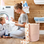 XUANGUO Cotton Rope Laundry Basket Hamper for Clothes, coral pink - Image 4