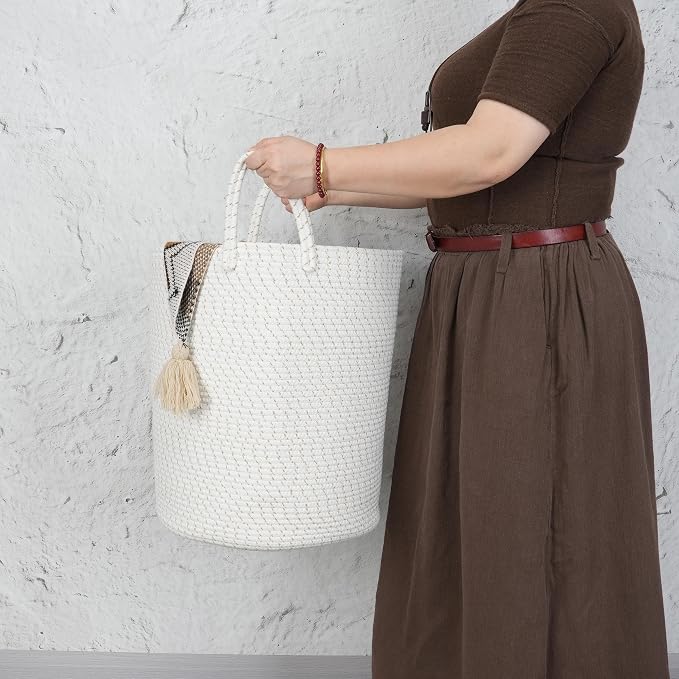 XUANGUO Cotton Rope Laundry Basket Hamper for Clothes, striped - Image 3