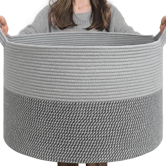 INDRESSME XXXLarge Woven Rope Blanket Basket Living Room Grey, 90L by INDRESSME