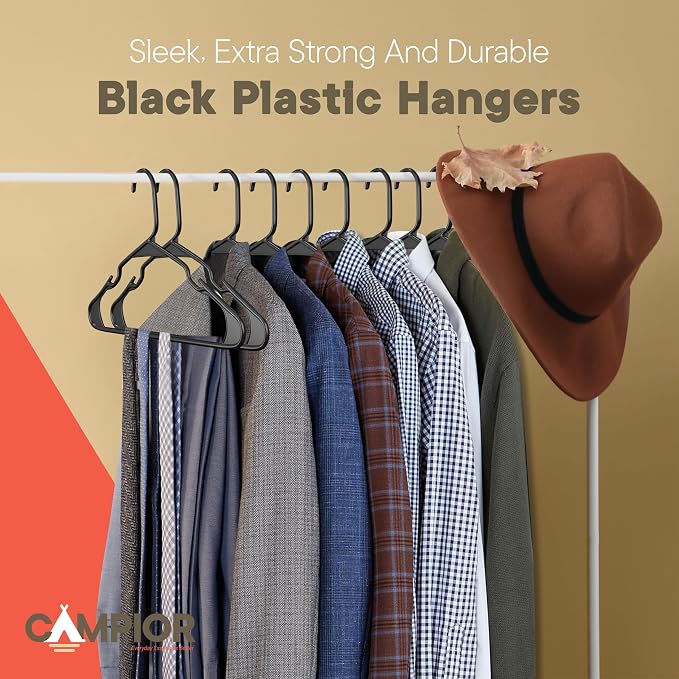 Black Plastic Hangers 50 Pack– Heavy-Duty Plastic Hangers Slim and Space-Saving, Durable and Lightweight PP with Non-Slip Shoulder Notches for Slip Dresses, Suits, Jackets & Camisoles - Image 8