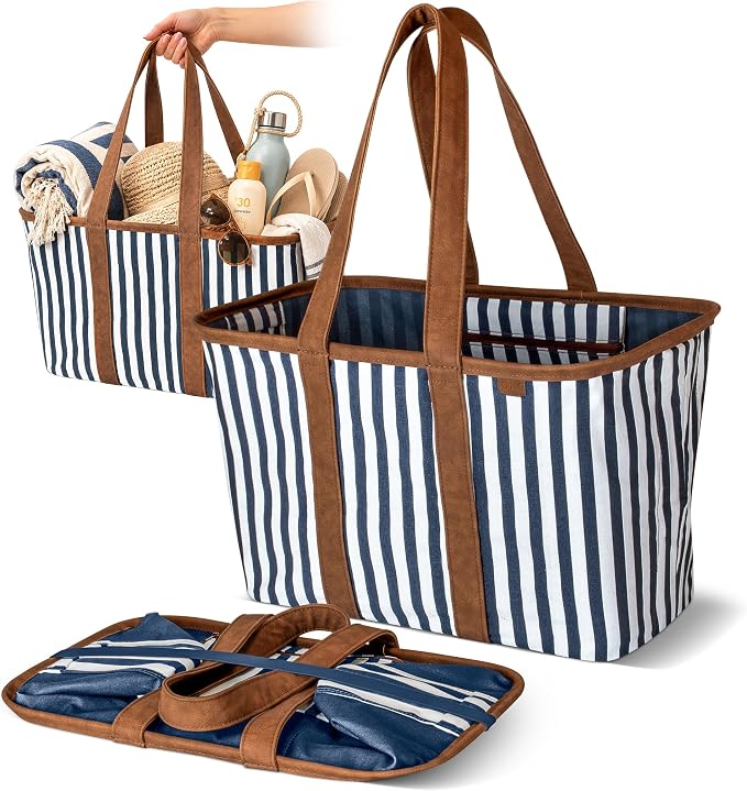 CleverMade Collapsible Tote LUXE, 30L Structured Tote Bag with Handles by CleverMade