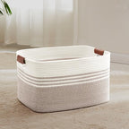 60L Woven Laundry Basket Hamper with Leather Handles,Brown​ by SunNewt