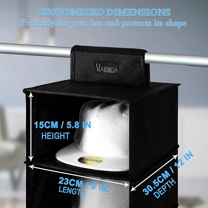 VAESIDA Hat Rack for Closet, 10 Shelf Hanging Hat Organizer for Baseball Caps Storage, Hat Holder Organizer for Hat Display, Best Space Saving Hat Racks for Baseball Cap Organizer, Black - Image 5