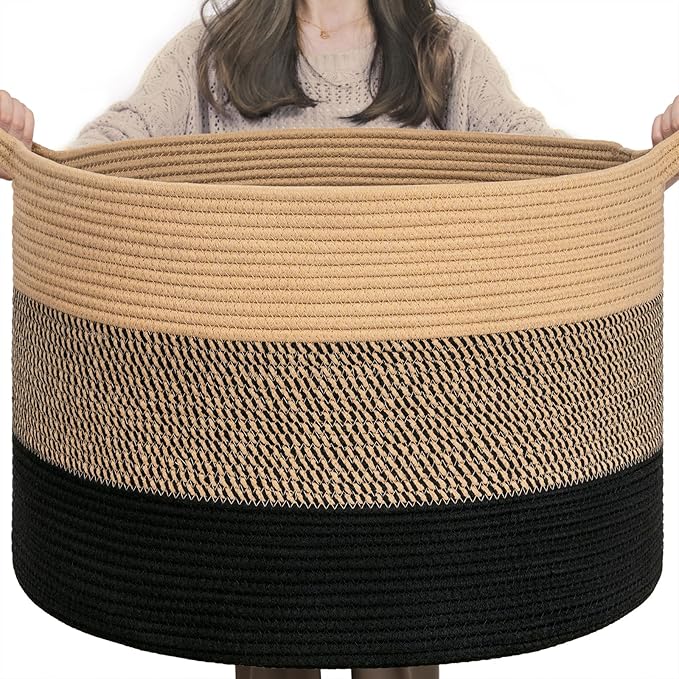 INDRESSME XXXLarge Woven Rope Blanket Basket Living Room, 90L by INDRESSME