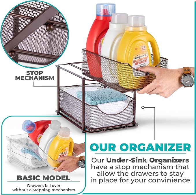 Sorbus Pull-Out Under Sink Organizer, Mesh Construction (Bronze, 1 Pack) - Image 4