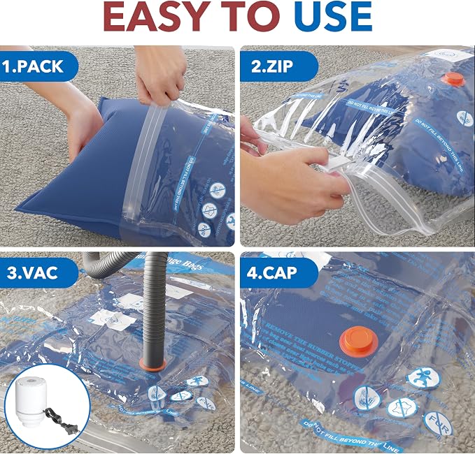 Vacuum Seal Bags for Clothing Travel & Home Storage, travel vacuum bags with pump, Store Blankets, Comforters, Pillows, Seasonal Clothes Compactly,16 Pack With Electric Pump - Image 4