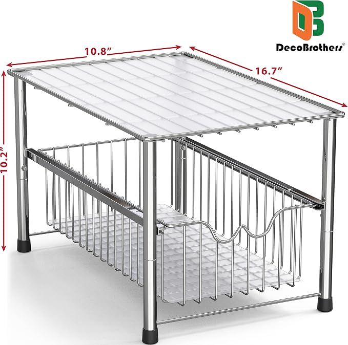 Deco Brothers Stackable Under Sink Organizer with Sliding Basket, Chrome - Image 2