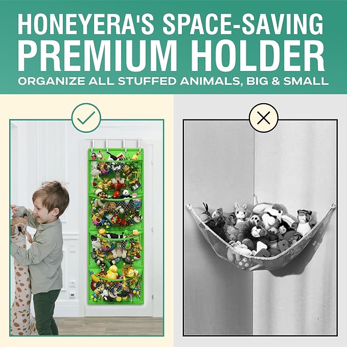 Honeyera Storage for Stuffed Animal - Over Door Organizer for Stuffies, Baby Accessories, and Toy Plush/Easy Installation with Breathable Hanging Pockets (Green) - Image 3