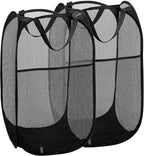 2 Packs Mesh Pop up Laundry Hamper (Black) with Portable Handles, Collapsible for Storage, Foldable Pop-Up Laundry Bags for Home, College Dorm or Travel by Buenod