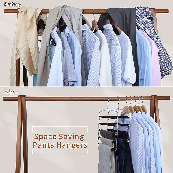 TOPIA HANGER Pants Hangers Space Saving with 5 Tiers Non-Slip Foam Padded | 3 Pack 80% Space Save Closet Orgainzer, 360° Swivel Hook, Multi Layers Swing Arm Non-Slip Foam Padded for Pants Jeans Black - Image 2