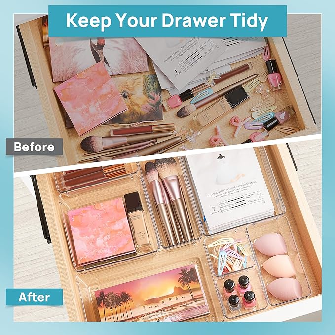 Vtopmart 28 Pack Clear Drawer Organizer Bins, 4 Sizes Storage Trays - Image 2