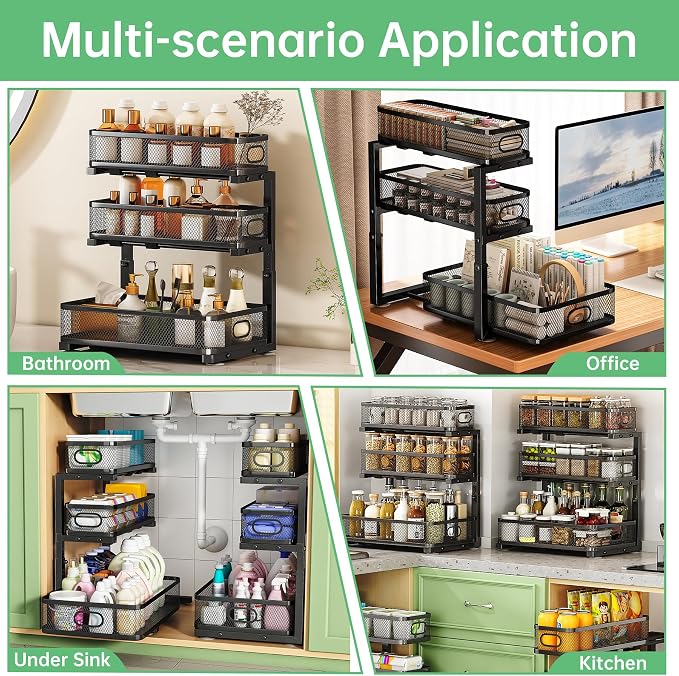 2-Pack 3-Tier Under Sink Organizer, Slide Out Cabinet Storage, Kitchen/Bath - Image 7