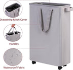 efluky Slim Laundry Hamper with Wheels, Rolling Laundry Basket for Clothes, Small Laundry Basket for Bedroom, Dorm and Laundry Room, 60L (12.7 Gallons) Grey - Image 3
