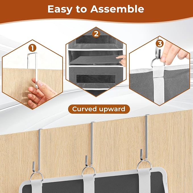 2 Pack 5 Tier Over the Door Organizer Space-Saving Storage for Any Room | Grey Hanging Closet Organizer with 10 Mesh Pockets and Clear Windows, Closet Organizers and Storage for Bathroom, Bedroom - Image 6