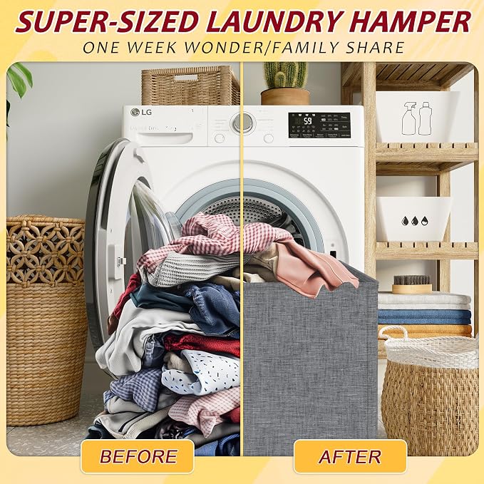 110L Laundry Hamper with Lid, Reinforced Sturdy Large Laundry Hamper with Handle and Lid, Collapsible Clothes Basket Organizer with Removable Liner Bag, Tall Dirty Clothes Bin for Dorm Bedroom - Image 5