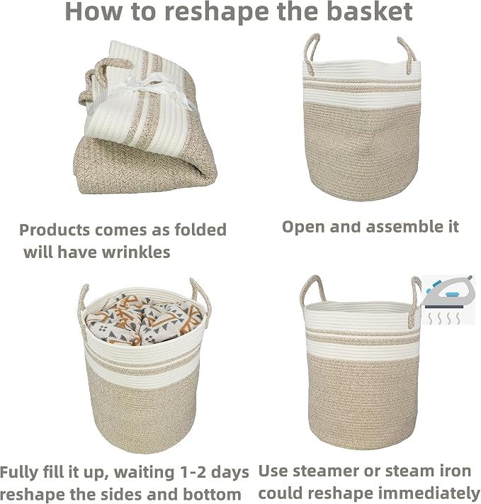 XUANGUO Cotton Rope Laundry Basket Hamper for Clothes Large Brown and White - Image 6
