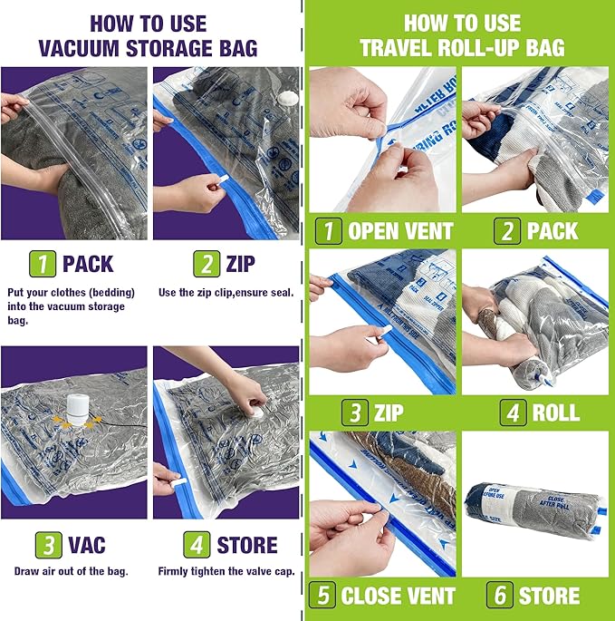 HIBAG Vacuum Storage Bags with Electric Pump, Vacuum Seal Bags for Clothing, Pillows, Blanket Bedding Comforters, 20 pack - Image 4