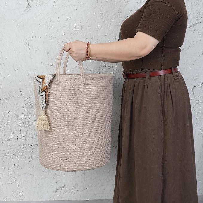 XUANGUO Cotton Rope Laundry Basket Hamper for Clothes, Konjac - Image 3