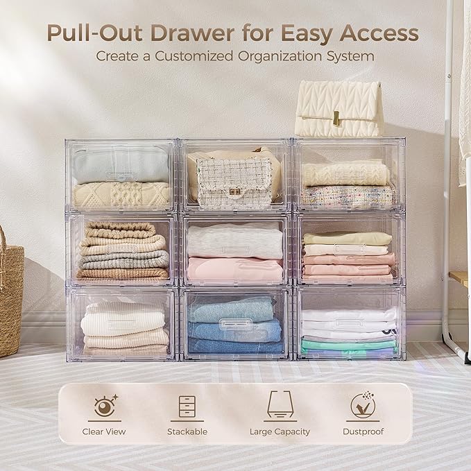 Vtopmart 4 Pack Clear Stackable Closet Storage Drawers 15QT, Medium - Image 3