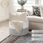 INDRESSME Large Woven Rope Blanket Basket Living Room Light Grey, 65L - Image 7