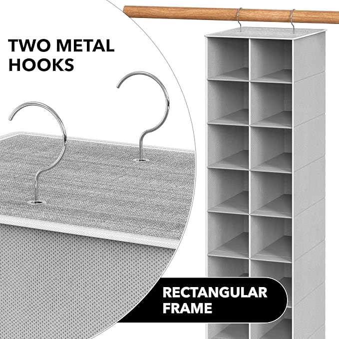 Simple Houseware 20 Section Shelves Hanging Shoes Organizer, Gray | Dual Metal Hooks, 10 Tier, Holds Up to 20 lbs, for Narrow Space - Image 6
