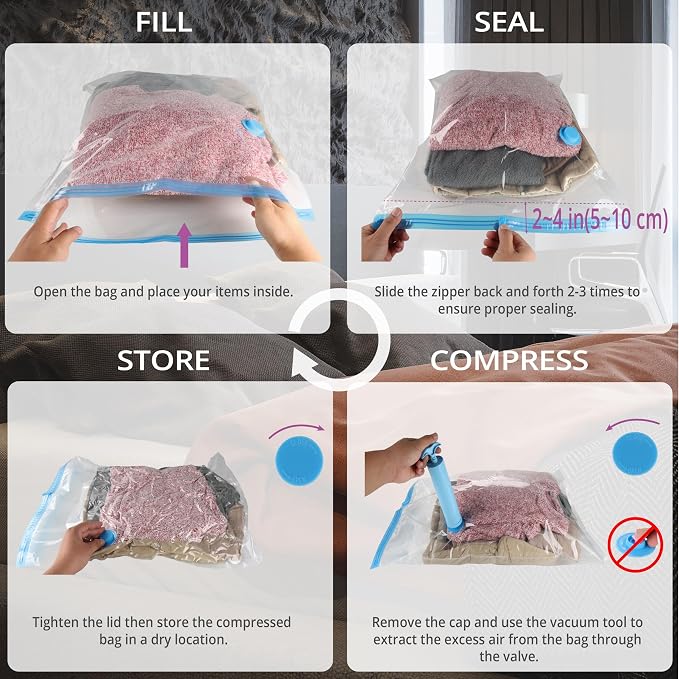 Vacuum Storage Bags 7 Pack Medium for Clothing Travel with Hand Pump - Image 6