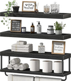 QEEIG Bathroom Floating Shelves Over Toilet - Wall Mounted Shelf Toilet Paper Storage Farmhouse 32 inch Long Set of 3, Black (027-80B3) by QEEIG