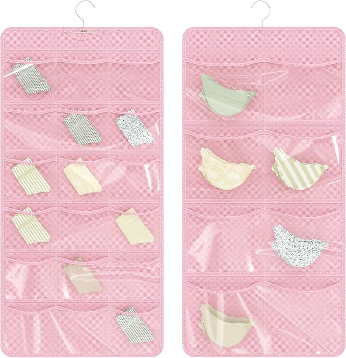26-Pocket Hanging Closet Organizer for Socks and Underwear, Pink by Bosuelife