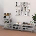 Simple Houseware 3-Tier Stackable Metal Panel Shoe Rack, Silver - Image 2