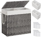 SONGMICS Laundry Hamper with Lid, 130L Double Wicker Basket, 6 Mesh Bags by Unknown