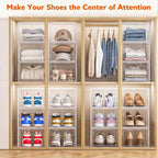 Sturdy Clear Shoe Organizer with Magnetic Door, Stackable Shoe Storage Box | Thick Plastic Shoe Storage for Sneakers & Boots, Collapsible Closet Shoe Rack and Clear Shoe Box, 6 Pack White - Image 6