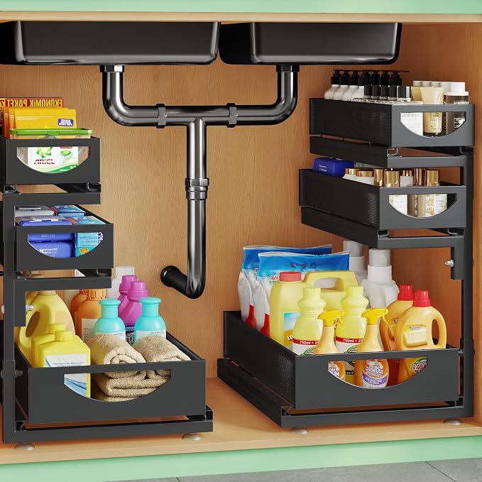 Under Sink Organizer, 2-Pack 3-Tier Pull Out Cabinet Organizers and Storage by Atrippy