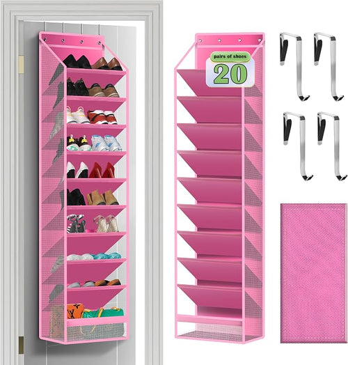 10 - Pocket Over - the - Door Hanging Shoe Organizers & Rack, Made of Sturdy 600D Oxford + Non - Woven Fabric, Space - Saving Storage for Shoes, Boots & More (Pink) by Cotohim