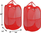 Simple Houseware Mesh Pop-Up Laundry Hamper with Side Pocket, 2 Pack, Red - Image 2