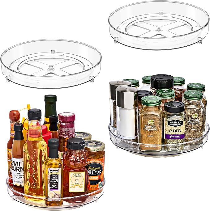 Sorbus Lazy Susan Organizer, Clear Turntable Organizer (Flat 4 Pack) by Sorbus