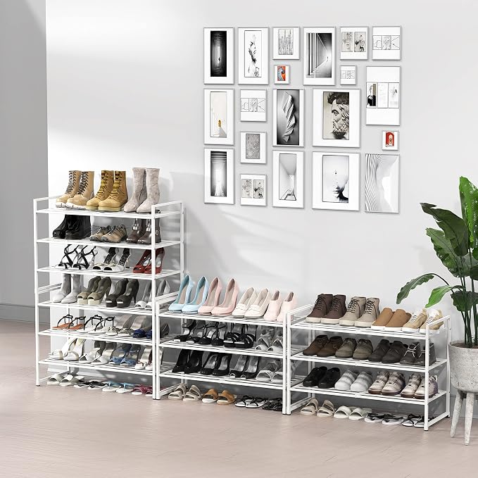 Simple Houseware 3-Tier Stackable Metal Panel Shoe Rack, White - Image 2