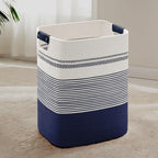 85L Tall Woven Laundry Basket Hamper with Leather Handles,Navy by SunNewt