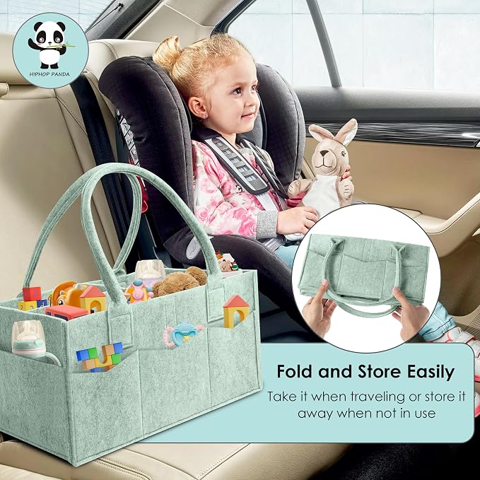 HIPHOP PANDA 2-Pack Diaper Caddy Organizer - Nursery Storage Bin & Car Organizer for Diapers, Wipes, and Baby Essentials - Dual-Color Solid Set (Grey/Green), Large Size - Image 7