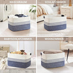 86L Woven Laundry Basket Hamper with Leather Handles,Denim Blue - Image 4