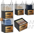 Hanging Closet Organizer with Drawers, 4 Tier Metal Closet Organizers and Storage with 4 Hanging Hooks 4 S-Hooks for Wardrobe Laundry Room, Wire Storage Shelf for Clothes Sweaters Pants (Black) by Orapoke