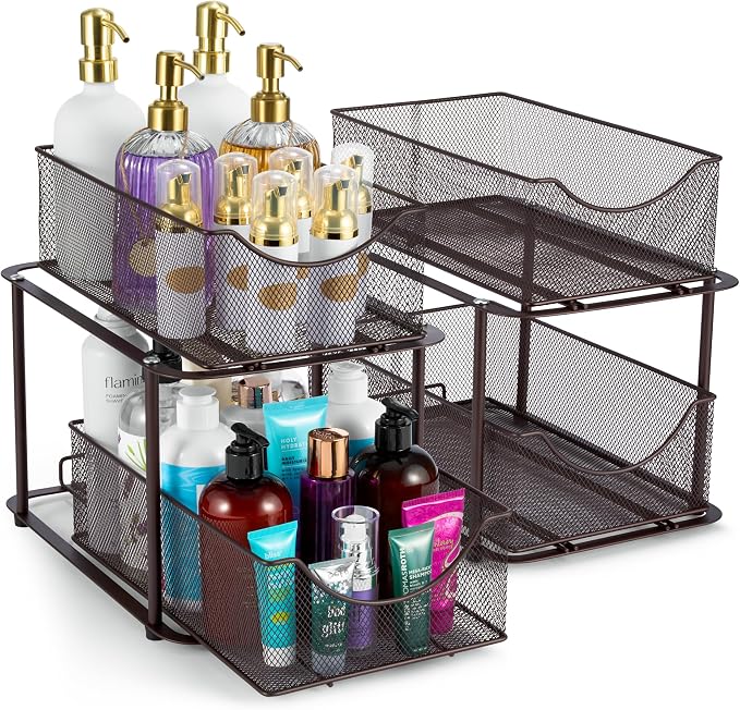 Sorbus Pull-Out Under Sink Organizer, Mesh Construction (Bronze, 2 Pack) by Sorbus