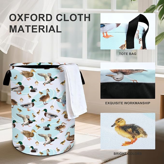 Green Duck Laundry Basket Storage Bin Foldable Laundry Hamper Clothes Storage Bucket Organizer 19.6x15.7 Inch For Laundry Room/Bedroom/Bathroom - Image 3