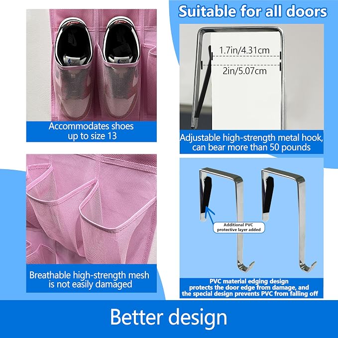 Shoe Rack for Door, Over Door Shoe Organizer for Closet - Image 4